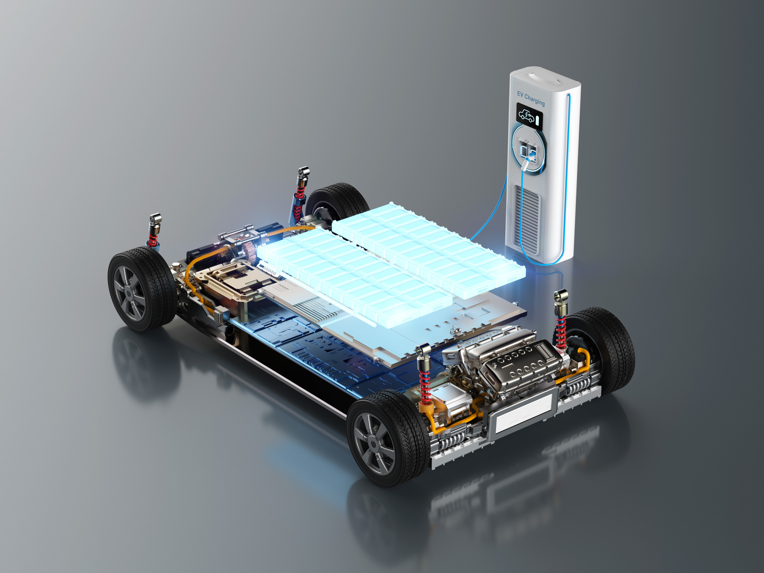 Electric car battery plug in with ev charging station